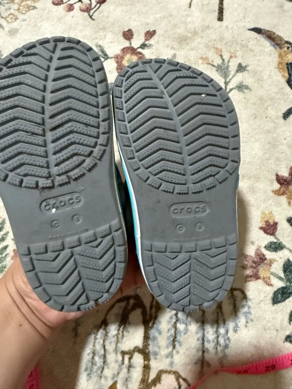 CROCS Kids Gray Clog with Teal Trim 8